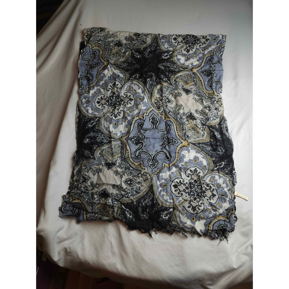 Collection XVIII Paisley Medallion Oversized Scarf Wrap Black Blue Gold Fringe